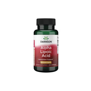 Swanson Alpha Lipoic Acid dietary supplement offers 120 capsules, each with 100 mg, for antioxidant and cardiovascular health support.